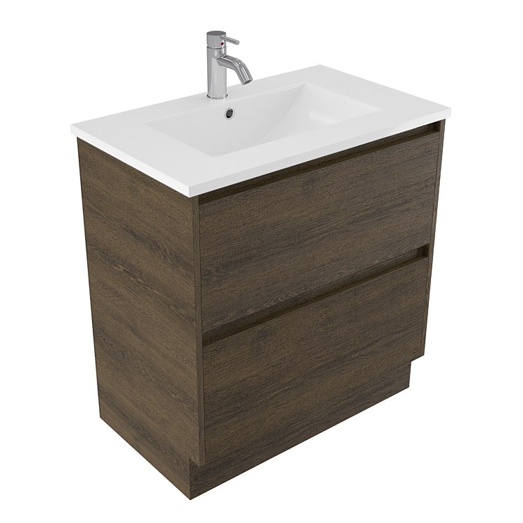 Elementi Sienna 750mm 2 Drawer Vitreous China Vanity Smokey Oak Timberland