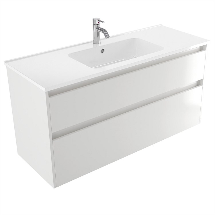 Elementi Sienna 1200mm 2 Drawer Polymarble Wall-Hung Vanity White Gloss