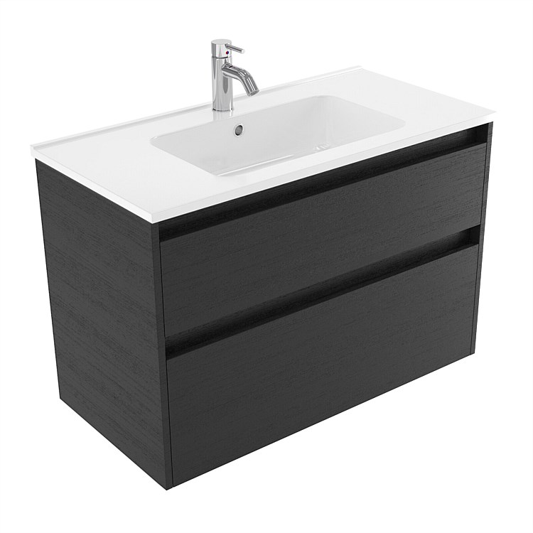 Elementi Sienna 900mm 2 Drawer Polymarble Wall-Hung Vanity Black Timberland