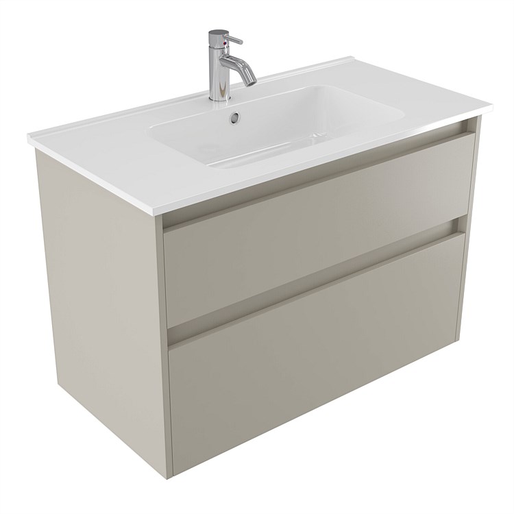 Elementi Sienna 900mm 2 Drawer Polymarble Wall-Hung Vanity Dawn Grey