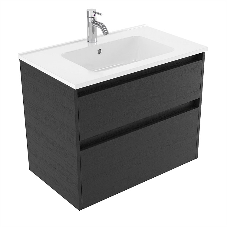 Elementi Sienna 750mm 2 Drawer Polymarble Wall-Hung Vanity Black Timberland