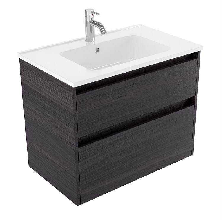 Elementi Sienna 750mm 2 Drawer Polymarble Wall-Hung Vanity Fiordland Elm Wilderness