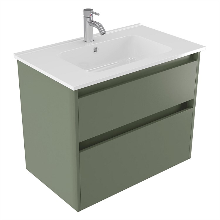 Elementi Sienna 750mm 2 Drawer Polymarble Wall-Hung Vanity Green Slate