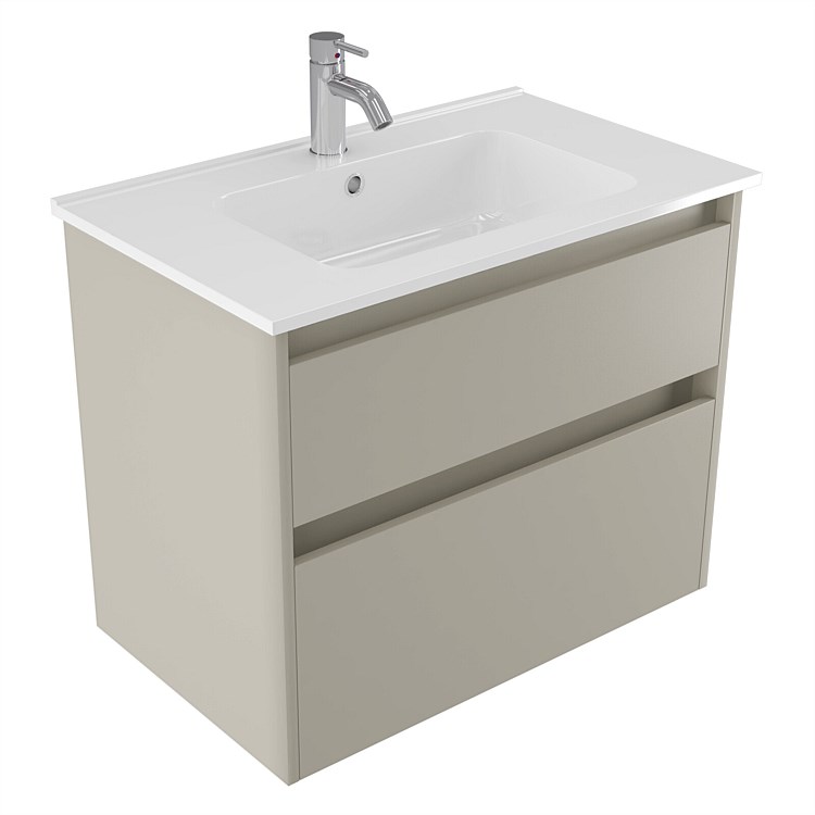 Elementi Sienna 750mm 2 Drawer Polymarble Wall-Hung Vanity Dawn Grey