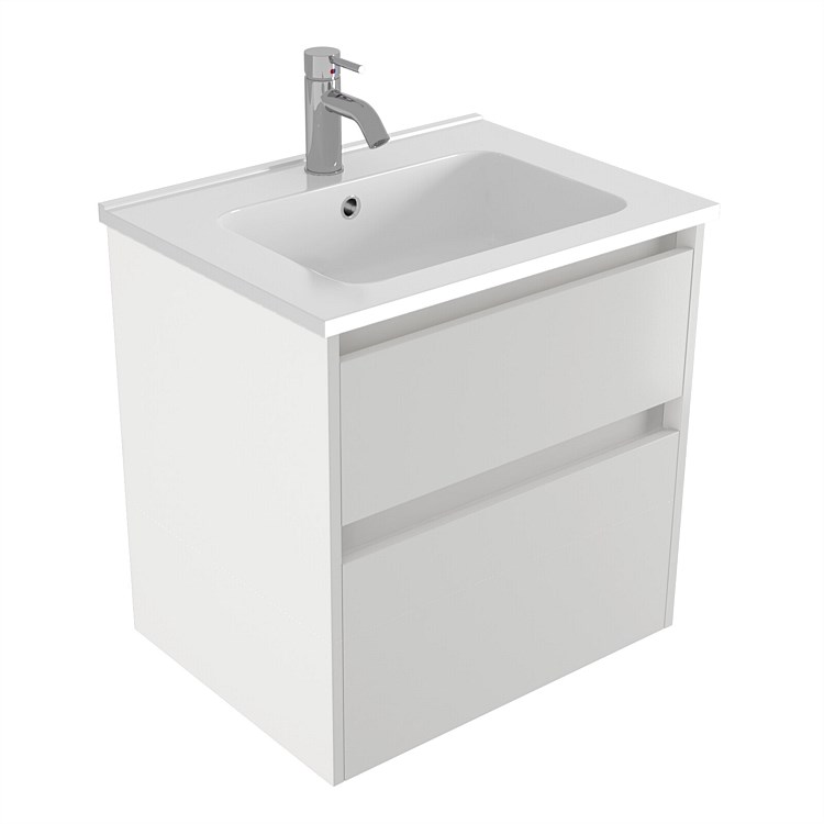 Elementi Sienna 600mm 2 Drawer Polymarble Wall-Hung Vanity White Gloss