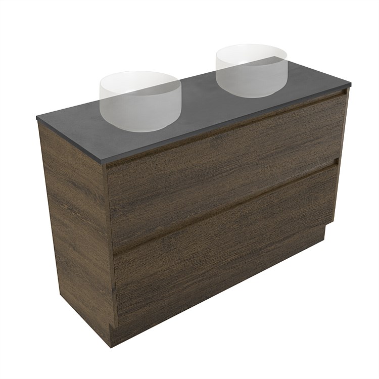 Elementi Sienna 1200mm Graphite Concrete Top Double 2 Drawer Vanity Smokey Oak Timberland