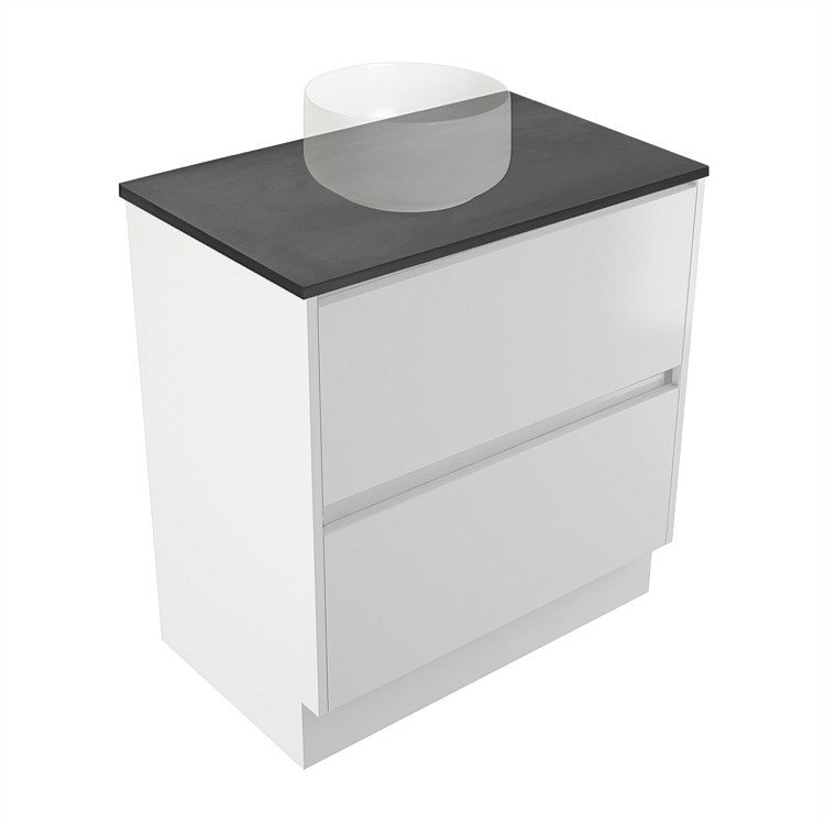 Elementi Sienna 750mm Graphite Concrete Top 2 Drawer Vanity White Gloss