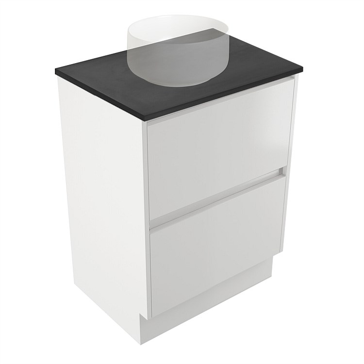 Elementi Sienna 600mm Graphite Concrete Top 2 Drawer Vanity White Gloss