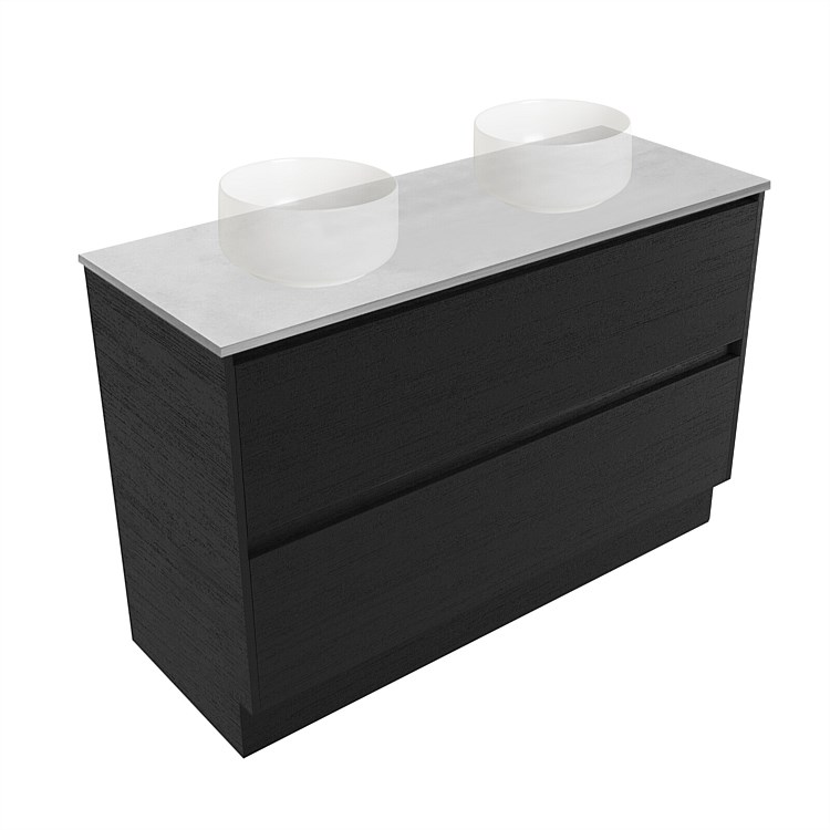 Elementi Sienna 1200mm Grey Concrete Top Double 2 Drawer Vanity Black Timberland