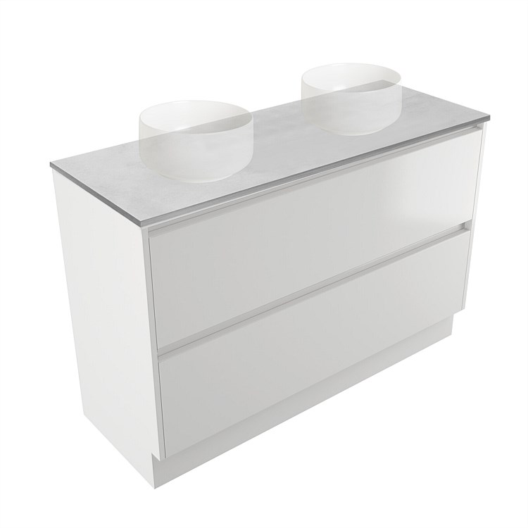 Elementi Sienna 1200mm Grey Concrete Top Double 2 Drawer Vanity White Gloss