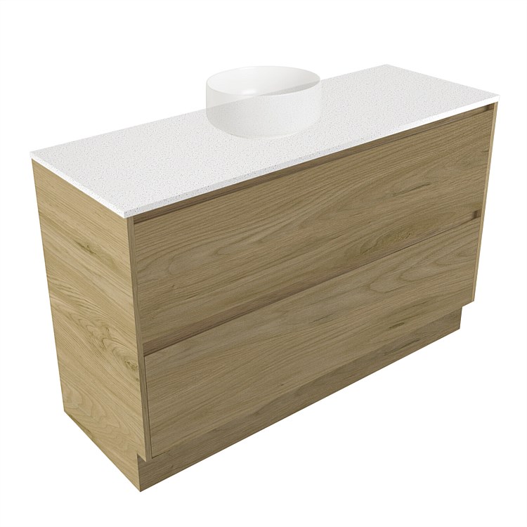 Elementi Sienna 1200mm 2 Drawer Vanity Motion Elestone Flat Top French Oak Velvet