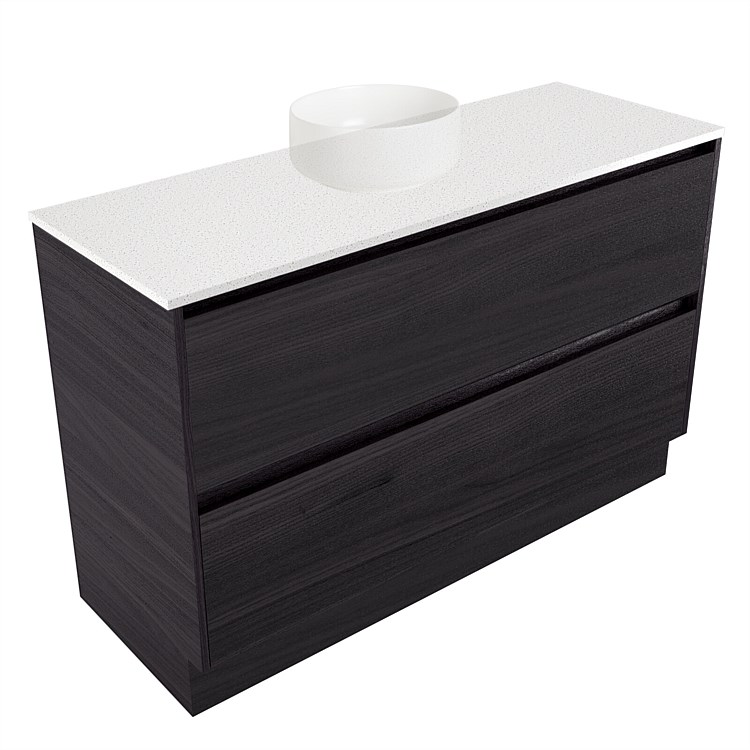 Elementi Sienna 1200mm 2 Drawer Vanity Motion Elestone Flat Top Fiordland Elm Wilderness