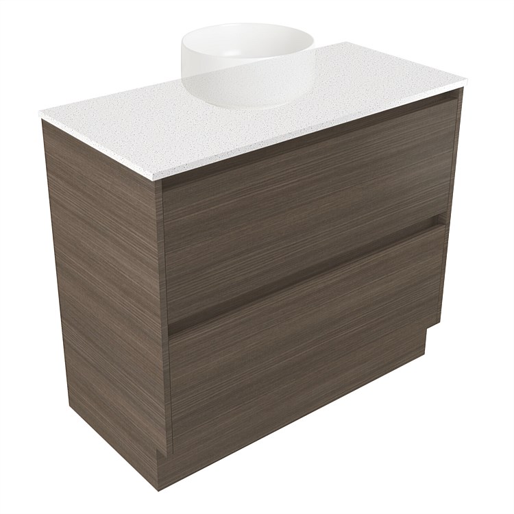 Elementi Sienna 900mm 2 Drawer Vanity Motion Elestone Flat Top Charred Oak