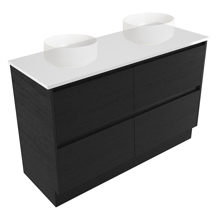 Elementi Sienna 1200mm Double 2 Drawer Vanity White Elestone Top Black Timberland