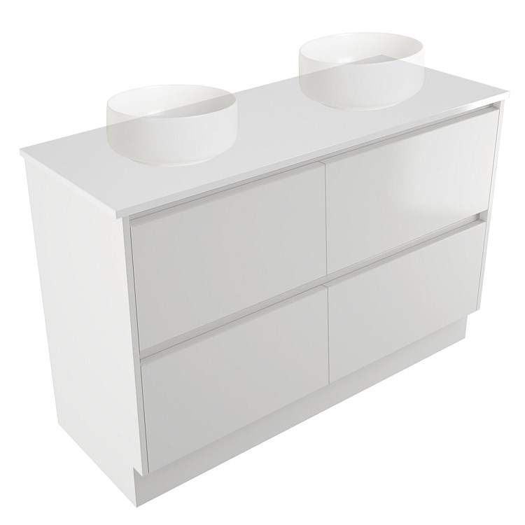 Elementi Sienna 1200mm Double 2 Drawer Vanity White Elestone Top White Gloss
