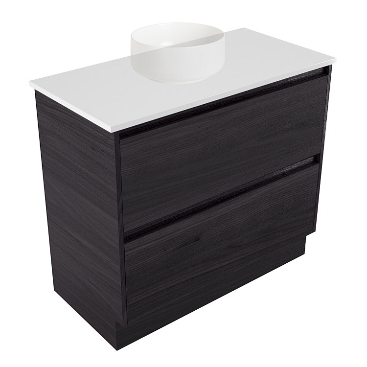 Elementi Sienna 900mm 2 Drawer Vanity White Elestone Top Fiordland Elm Wilderness