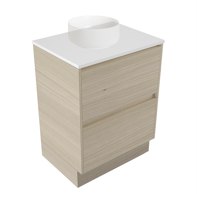 Elementi Sienna 600mm 2 Drawer Vanity White Elestone Top Seasoned Oak