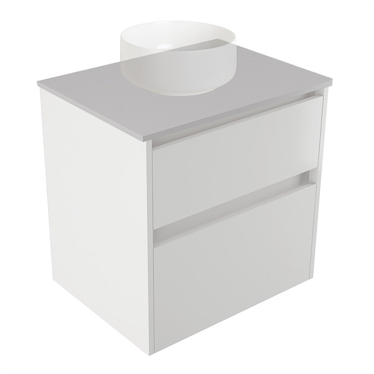 Elementi Sienna 600mm 2 Drawer Wall-Hung Vanity Moonlight Elestone Flat Top White Gloss