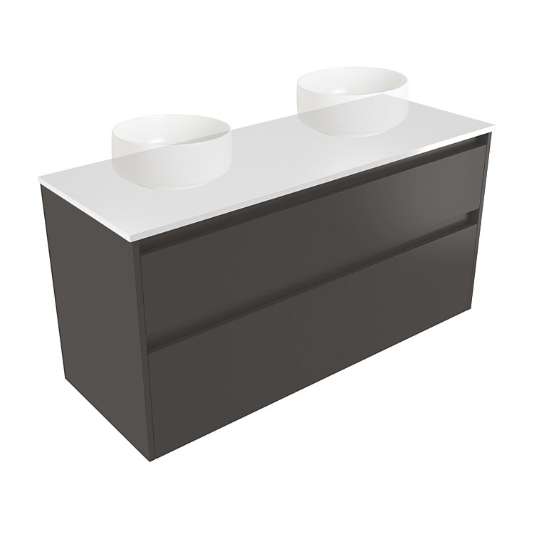 Elementi Sienna 1200mm Double 2 Drawer Wall-Hung Vanity White Elestone Top Bullet