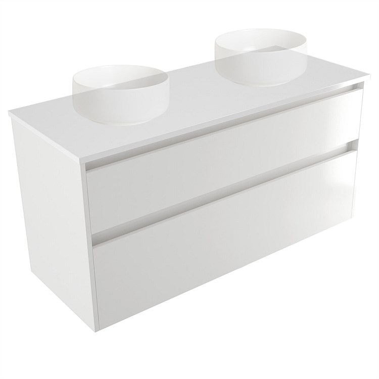 Elementi Sienna 1200mm Double 2 Drawer Wall-Hung Vanity White Elestone Top White Gloss
