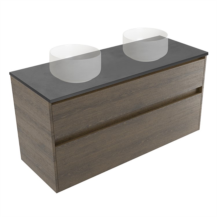 Elementi Sienna 1200mm Graphite Concrete Top Double 2 Drawer Wall-Hung Vanity Smokey Oak Timberland
