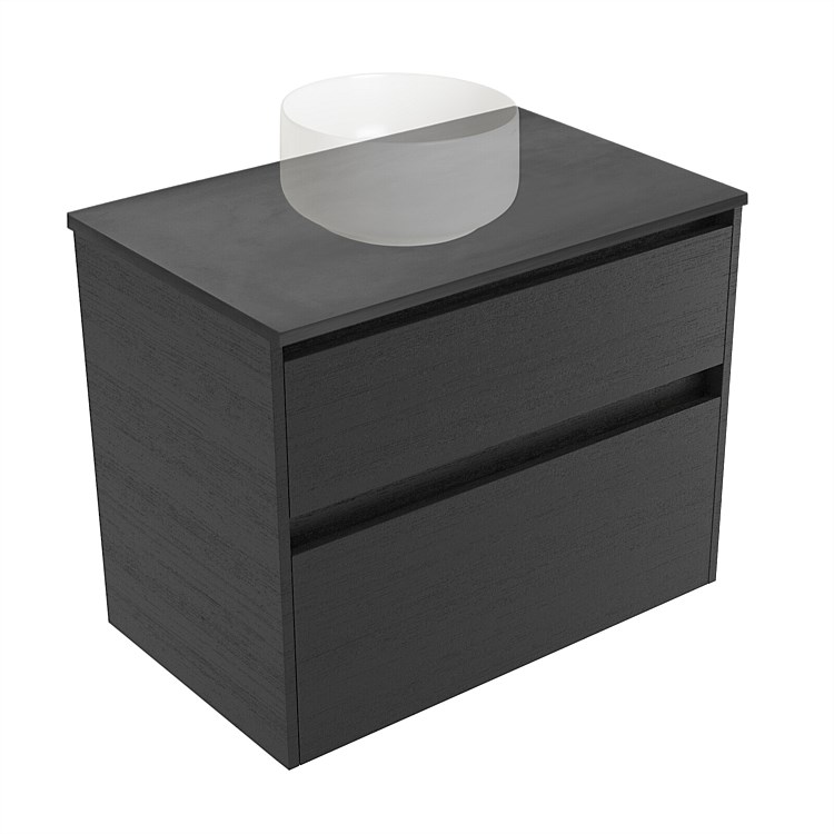Elementi Sienna 750mm Graphite Concrete Top 2 Drawer Wall-Hung Vanity Black Timberland