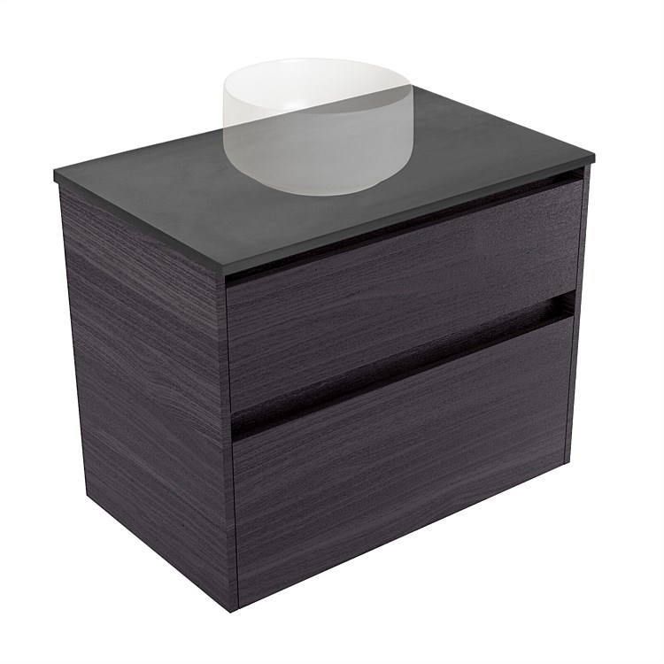 Elementi Sienna 750mm Graphite Concrete Top 2 Drawer Wall-Hung Vanity Fiordland Elm Wilderness