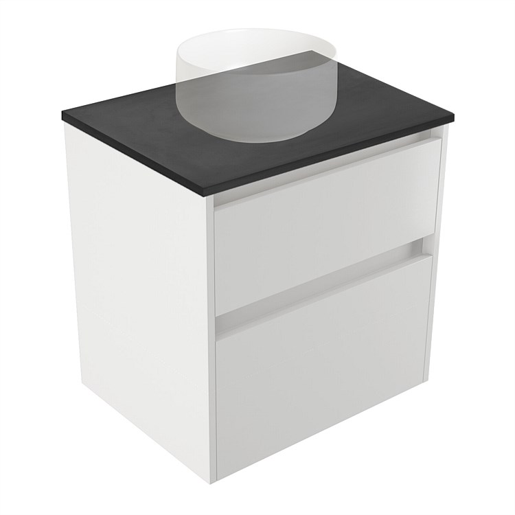 Elementi Sienna 600mm Graphite Concrete Top 2 Drawer Wall-Hung Vanity White Gloss