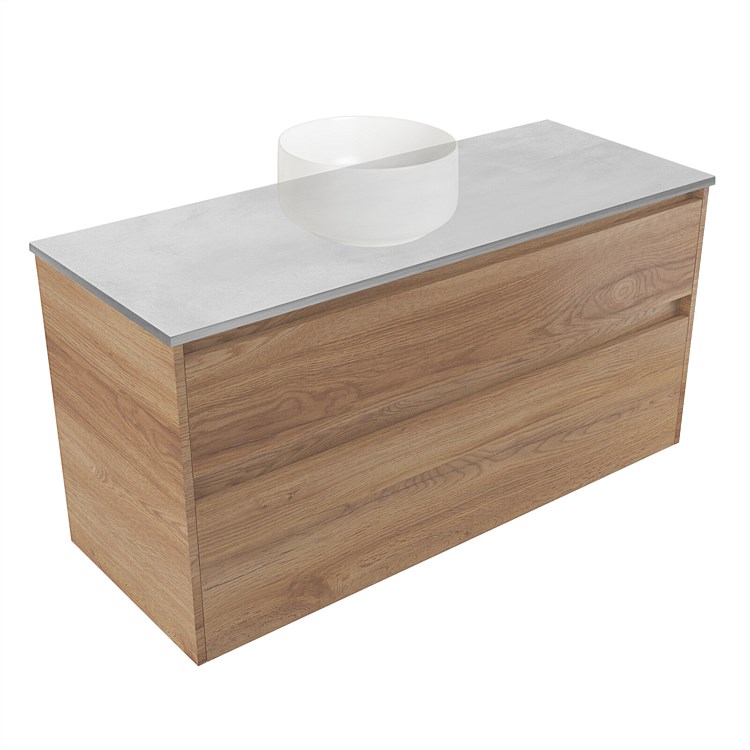 Elementi Sienna 1200mm Grey Concrete Top 2 Drawer Wall-Hung Vanity Southern Oak Timberland