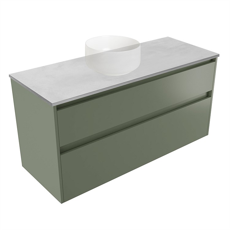 Elementi Sienna 1200mm Grey Concrete Top 2 Drawer Wall-Hung Vanity Green Slate
