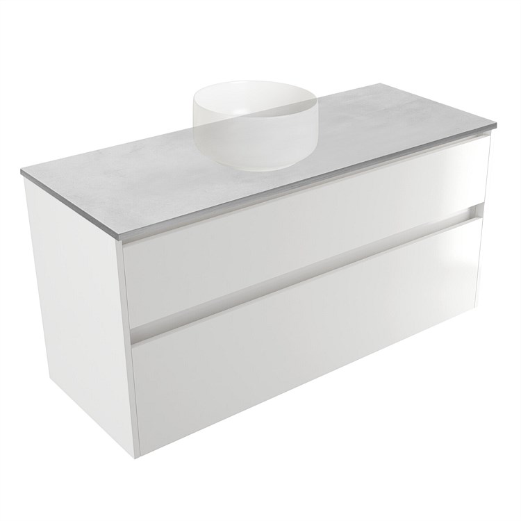 Elementi Sienna 1200mm Grey Concrete Top 2 Drawer Wall-Hung Vanity White Gloss