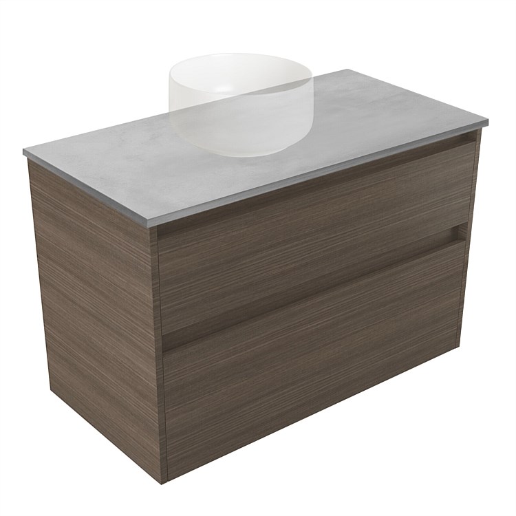 Elementi Sienna 900mm Grey Concrete Top 2 Drawer Wall-Hung Vanity Charred Oak