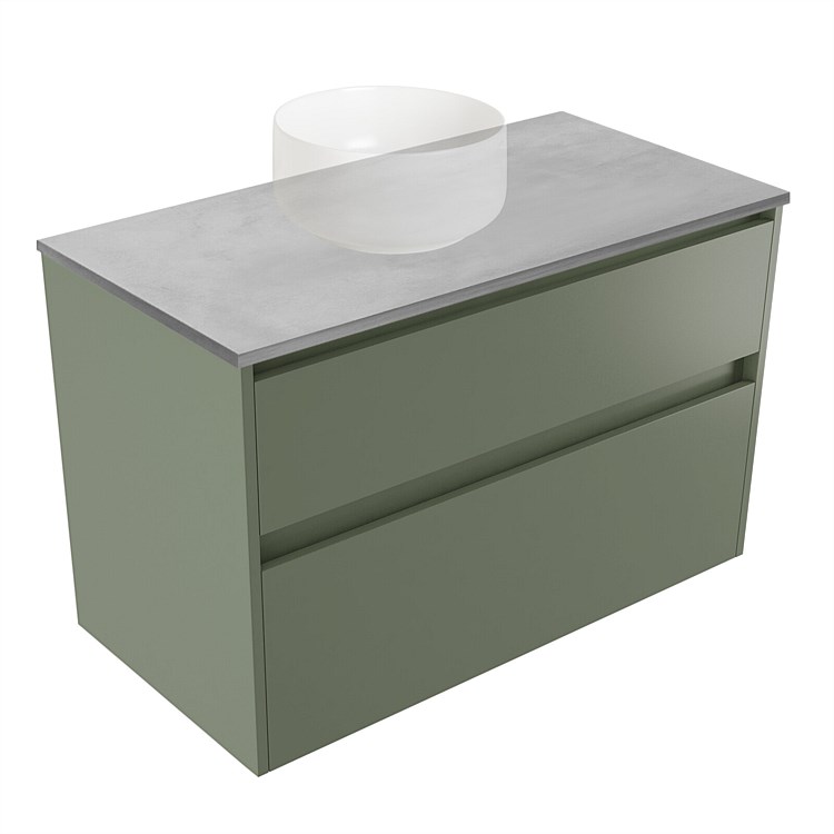 Elementi Sienna 900mm Grey Concrete Top 2 Drawer Wall-Hung Vanity Green Slate Elementi Sienna 900mm Grey Concrete Top 2 Drawer Wall-Hung Vanity Green Slate