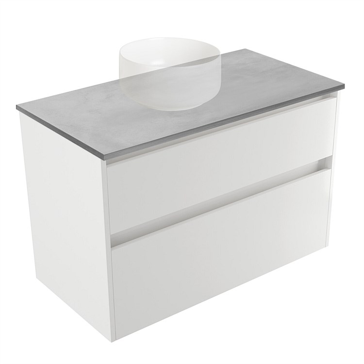 Elementi Sienna 900mm Grey Concrete Top 2 Drawer Wall-Hung Vanity White Gloss Elementi Sienna 900mm Grey Concrete Top 2 Drawer Wall-Hung Vanity White Gloss