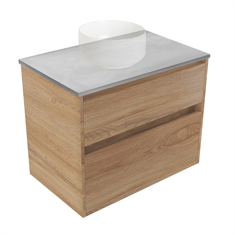 Elementi Sienna 750mm Grey Concrete Top 2 Drawer Wall-Hung Vanity Southern Oak Timberland Elementi Sienna 750mm Grey Concrete Top 2 Drawer Wall-Hung Vanity Southern Oak Timberland