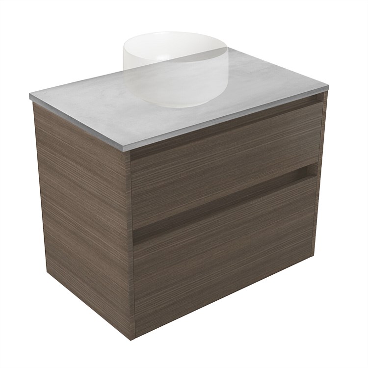 Elementi Sienna 750mm Grey Concrete Top 2 Drawer Wall-Hung Vanity Charred Oak Elementi Sienna 750mm Grey Concrete Top 2 Drawer Wall-Hung Vanity Charred Oak