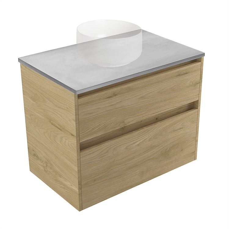Elementi Sienna 750mm Grey Concrete Top 2 Drawer Wall-Hung Vanity French Oak Velvet Elementi Sienna 750mm Grey Concrete Top 2 Drawer Wall-Hung Vanity French Oak Velvet