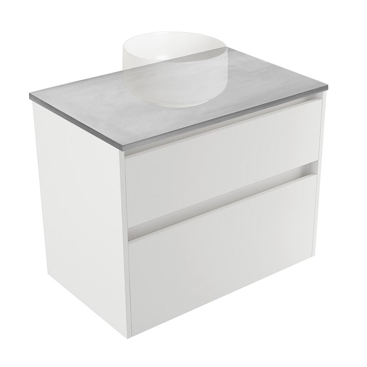 Elementi Sienna 750mm Grey Concrete Top 2 Drawer Wall-Hung Vanity White Gloss Elementi Sienna 750mm Grey Concrete Top 2 Drawer Wall-Hung Vanity White Gloss