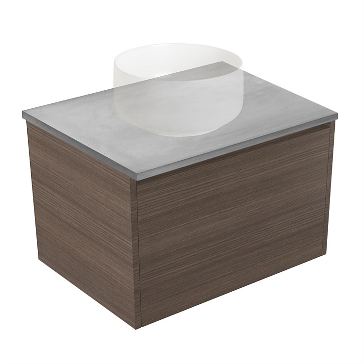 Elementi Sienna 600mm Grey Concrete Top 2 Drawer Wall-Hung Vanity Charred Oak