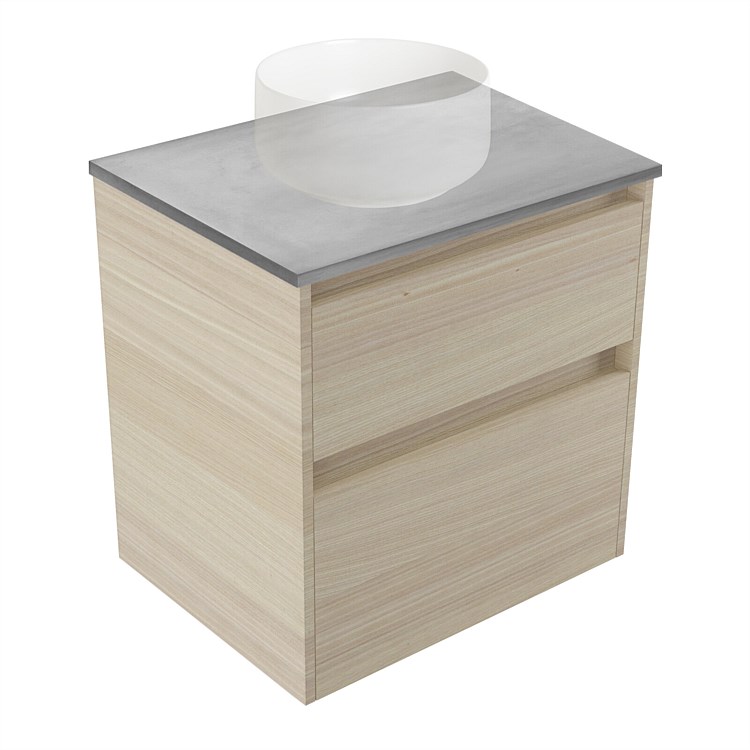 Elementi Sienna 600mm Grey Concrete Top 2 Drawer Wall-Hung Vanity Seasoned Oak