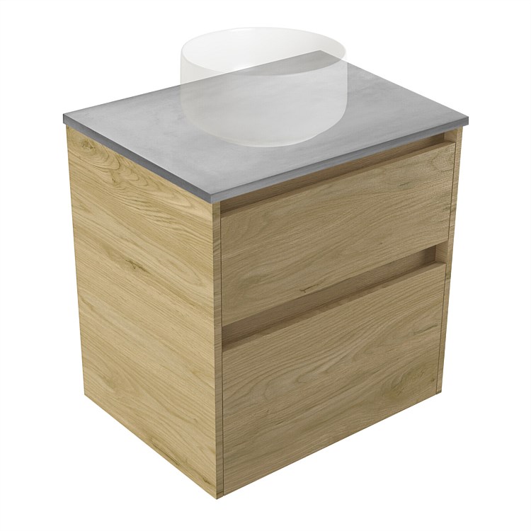 Elementi Sienna 600mm Grey Concrete Top 2 Drawer Wall-Hung Vanity French Oak Velvet
