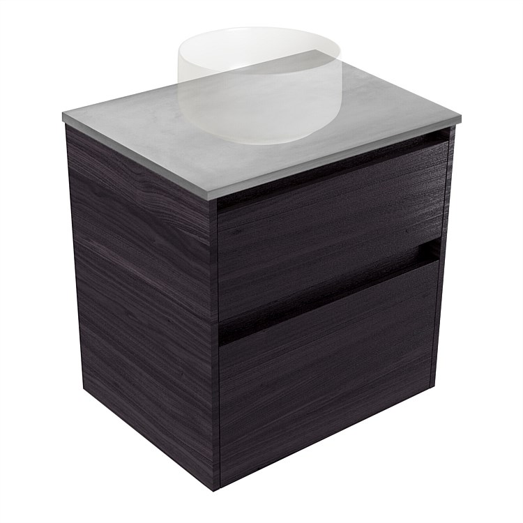 Elementi Sienna 600mm Grey Concrete Top 2 Drawer Wall-Hung Vanity Fiordland Elm Wilderness