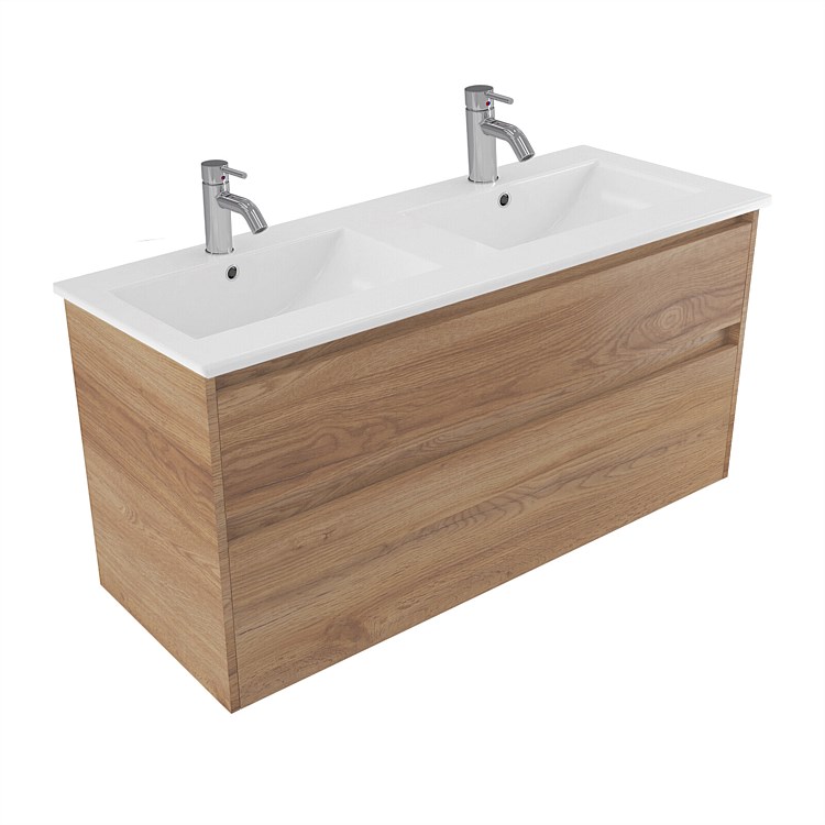 Elementi Sienna 1200mm 2 Drawer Vitreous China Wall-Hung Vanity Southern Oak Timberland