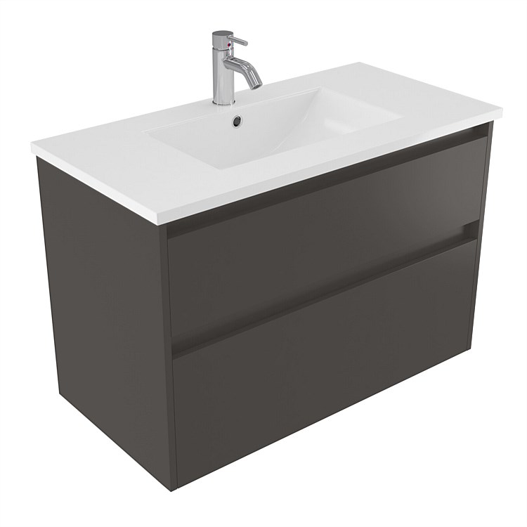 Elementi Sienna 900mm 2 Drawer Vitreous China Wall-Hung Vanity Bullet