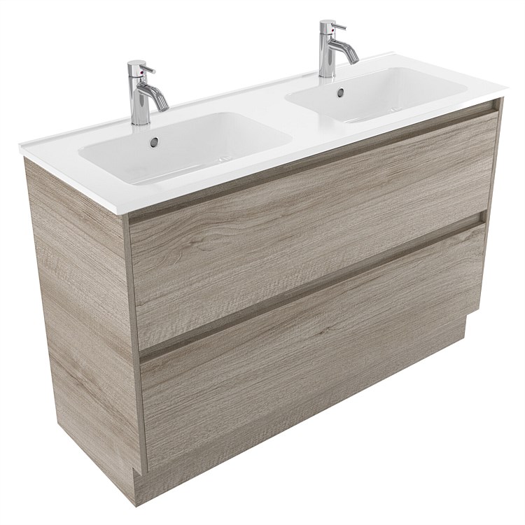Elementi Sienna 1200mm 2 Drawer Polymarble Vanity Ashen Walnut Timberland