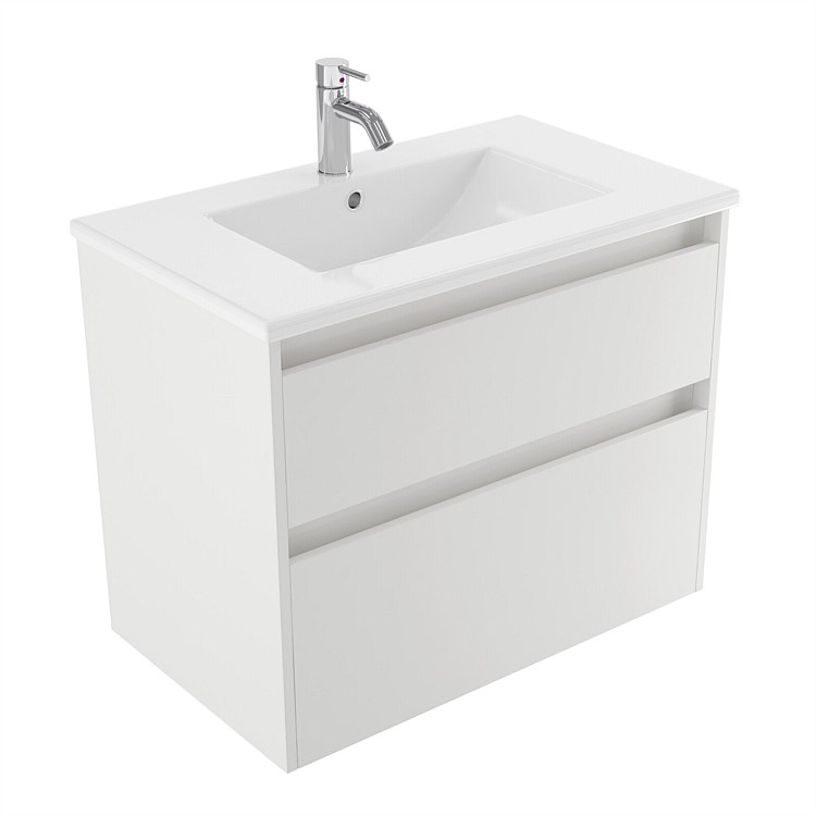 Elementi Sienna 750mm 2 Drawer Vitreous China Wall-Hung Vanity White Gloss