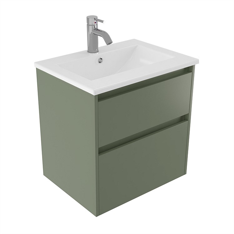 Elementi Sienna 600mm 2 Drawer Vitreous China Wall-Hung Vanity Green Slate