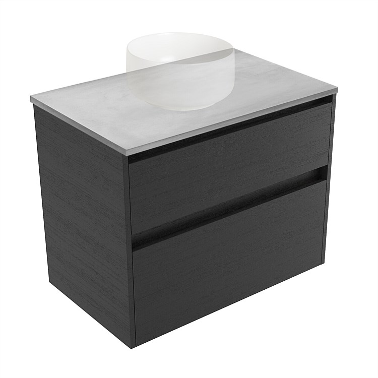 Elementi Sienna 750mm Grey Concrete Top 2 Drawer Wall-Hung Vanity Black Timberland Elementi Sienna 750mm Grey Concrete Top 2 Drawer Wall-Hung Vanity Black Timberland