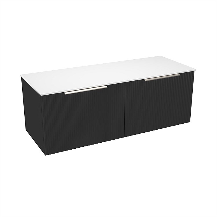 LeVivi Positano 1200mm Solid Surface Wall-Hung Vanity Double Drawer Matt Black