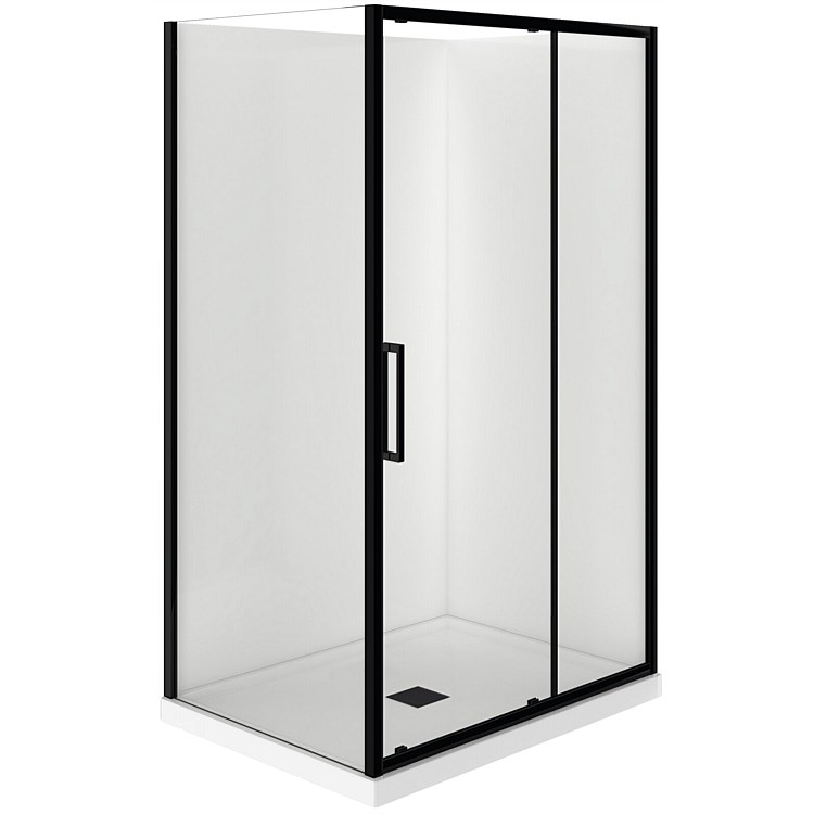 Levivi Kingston Square 1200x800mm 2 Sided RH Flat Wall Shower Enclosure with Centre WasteBlack